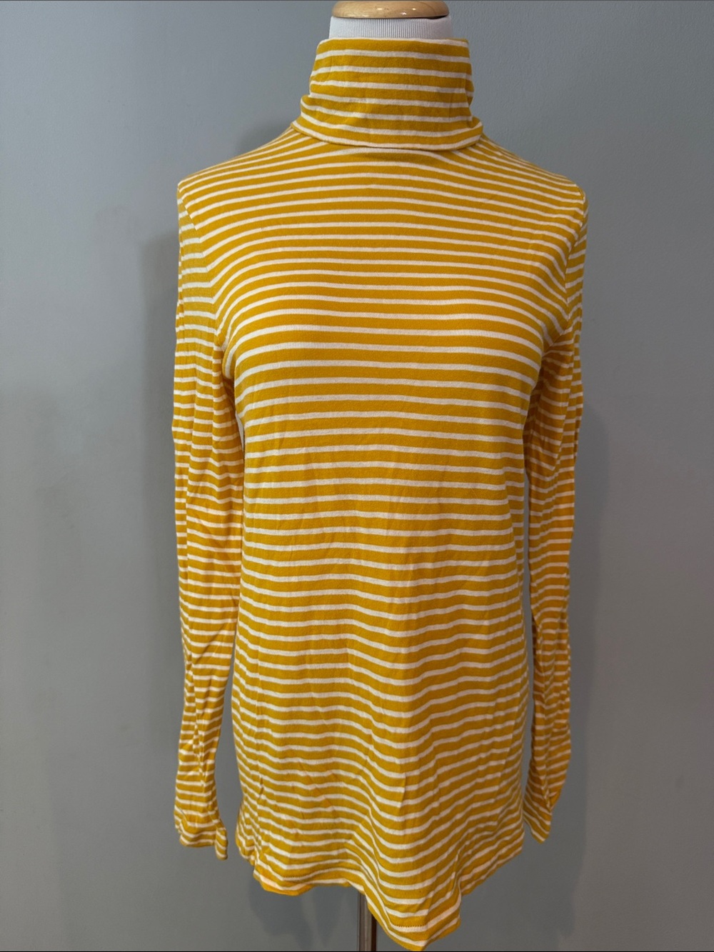 NWOT J. Crew Yellow & White Striped perfect Turtleneck Long Sleeve Top- large